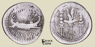 Marc Antony Legionary Silver Denarius 19mm  32-31 B.C