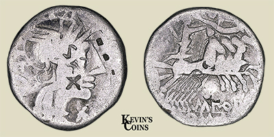 AR Denarius. Marcus Porcius Laece 125 B.C. Rome