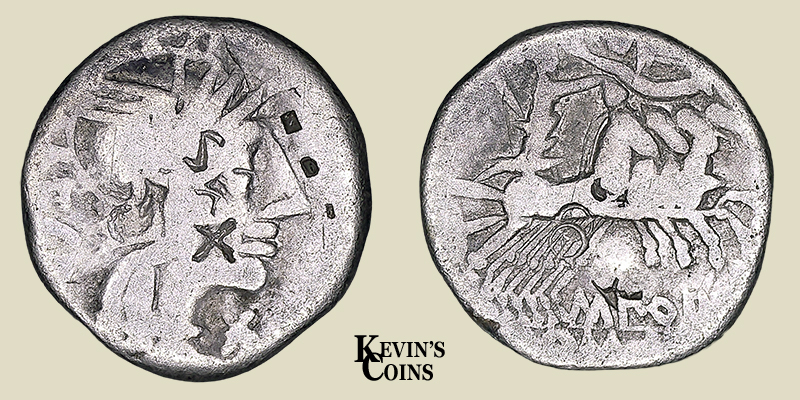 AR Denarius. Marcus Porcius Laece 125 B.C. Rome
