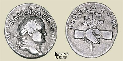 Silver Denarius Struck A.D. 72 Rome, RIC 55
