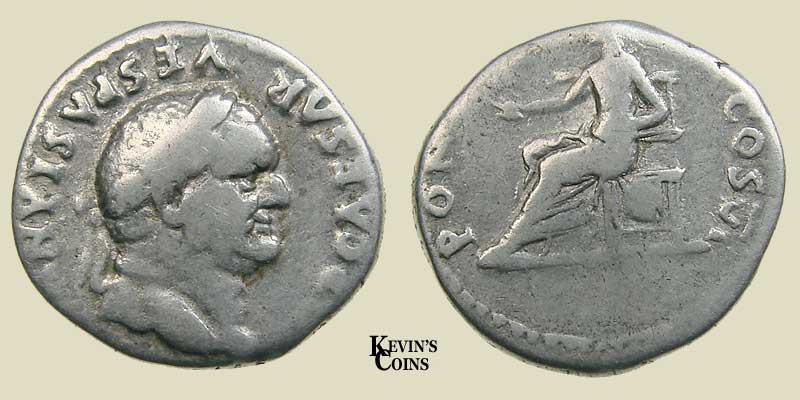 Silver Denarius Struck A.D. 75 Rome,  RIC 90 